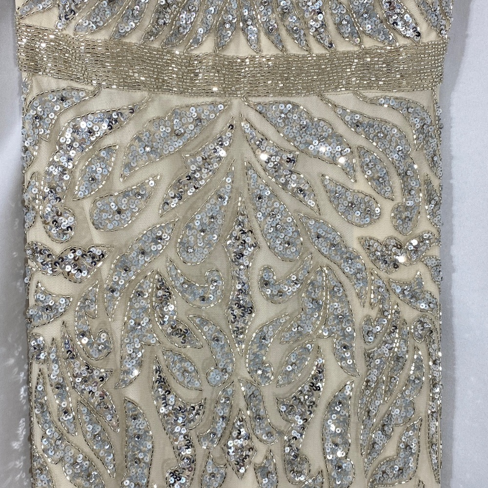NWT Mac Duggal Silver Ivory Embellished Illusions Cap Sleeve Gown 5532 Size 8 - Picture 6 of 16